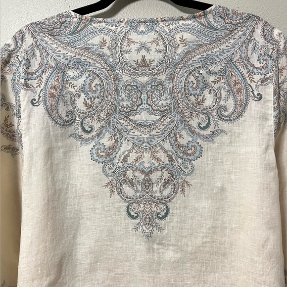 J.Jill Linen Ornate Paisley Tunic Top V Neck Paisley 3/4 Sleeves Size L tall - Picture 8 of 11